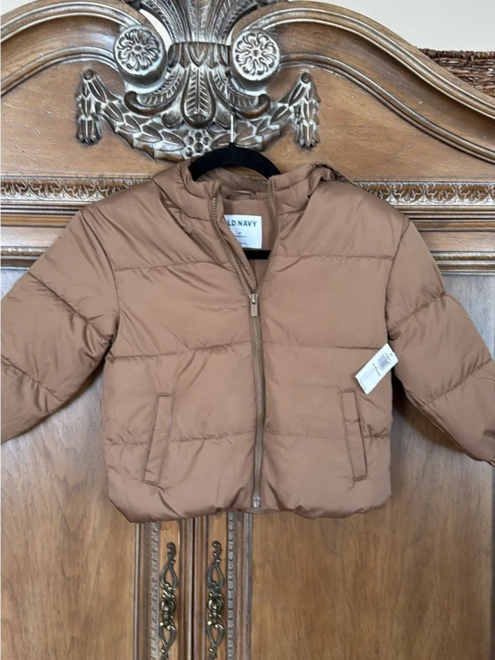 Old Navy Kids Tan-Brown Puffer Jacket with Hood